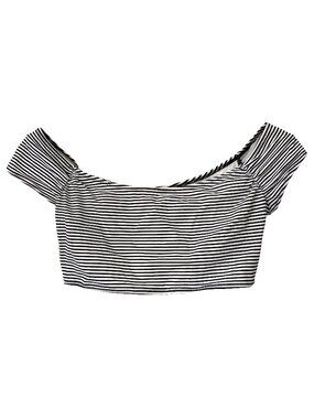 Victoria's Secret Womens Off Shoulder Crop Bikini Top Black White Stripe Size S